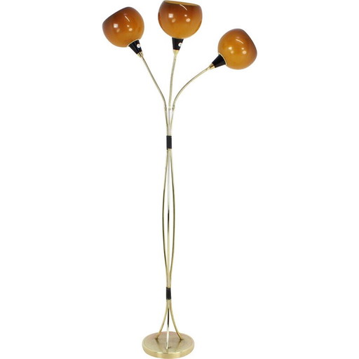 Vintage floor lamp in brass, plastic and leather, Czechoslovakia 1960