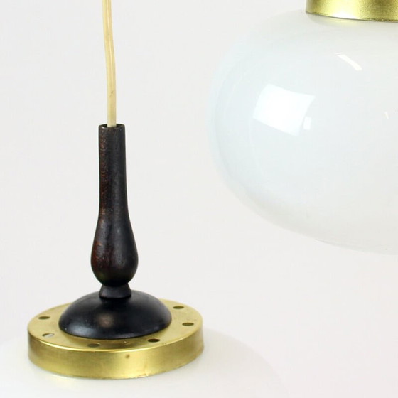 Image 1 of Lampada a sospensione di metà secolo con due luci opaline, Cecoslovacchia, anni '60