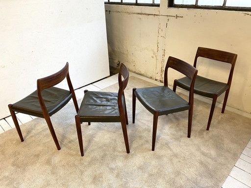 4x N. O. Møller for J. L. Møller chairs in rio rosewood model 77