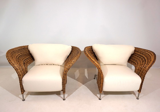 Image 1 of Set of 2 rattan wing chairs