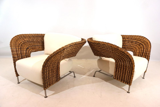 Image 1 of Set of 2 rattan wing chairs