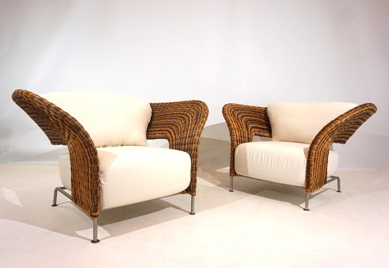 Image 1 of Set of 2 rattan wing chairs