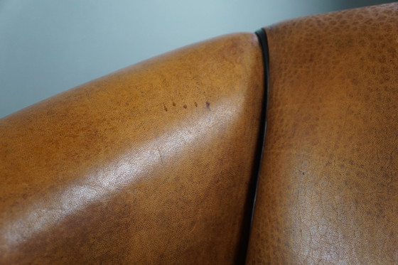 Image 1 of Light sheep leather club chair with black piping