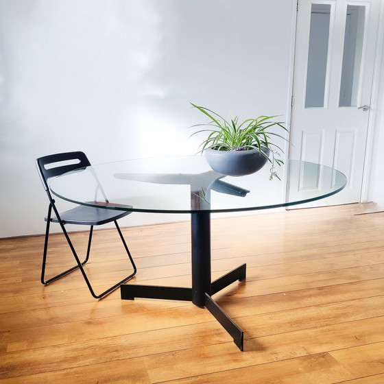 Image 1 of Modern round glass dining table steel legs