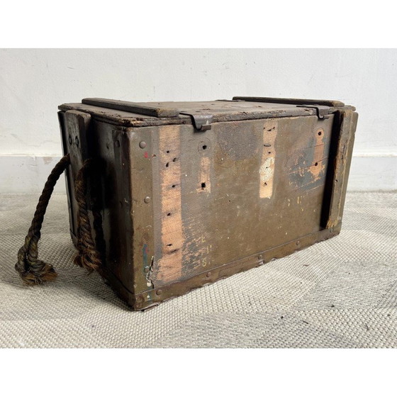 Image 1 of Vintage wooden ammo chest with lid and rope handles, 1940