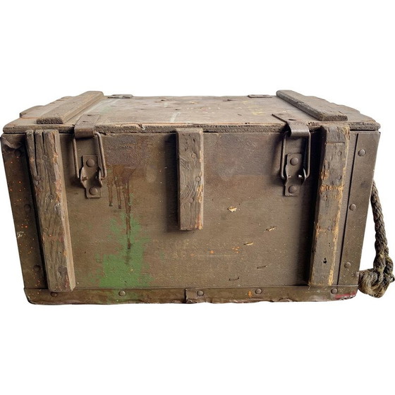 Image 1 of Vintage wooden ammo chest with lid and rope handles, 1940