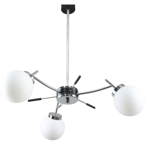 Vintage chandelier in chrome and opaline glass, Italy