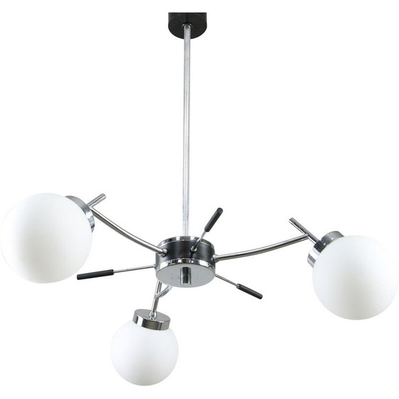 Image 1 of Vintage chandelier in chrome and opaline glass, Italy