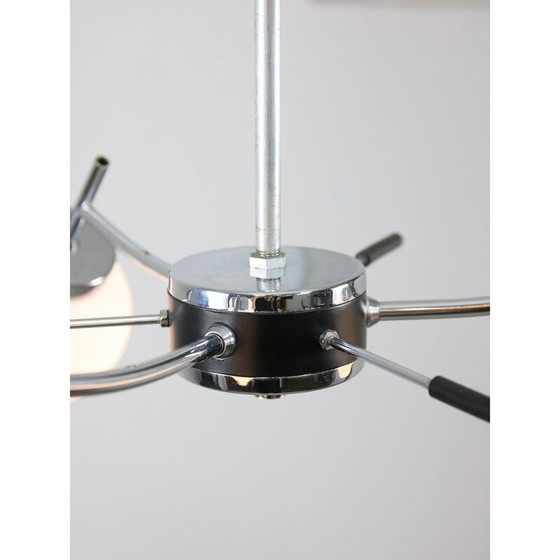 Image 1 of Vintage chandelier in chrome and opaline glass, Italy