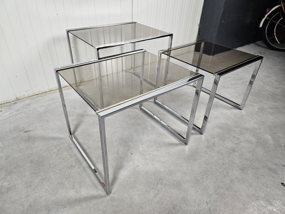 Image 1 of Set de tables gigognes vintage mimi chrome/doré 23k
