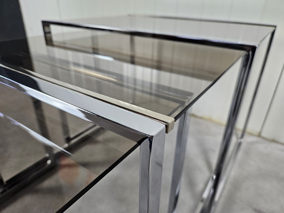 Image 1 of Set de tables gigognes vintage mimi chrome/doré 23k