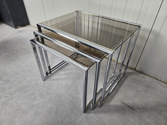 Image 1 of Set de tables gigognes vintage mimi chrome/doré 23k