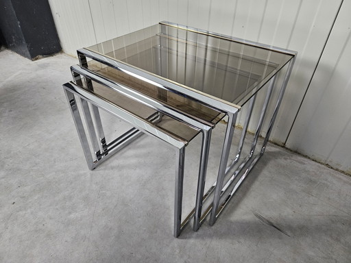 Tavolini impilabili Mimiset vintage cromati/placcati in oro 23k