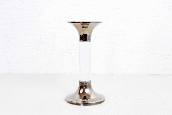 Image 1 of Candlestick in lucite and silver metal