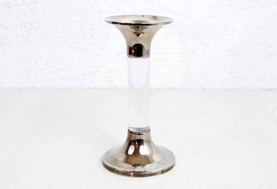 Image 1 of Candlestick in lucite and silver metal