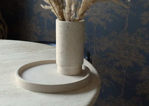 Travertine wine cooler vase and plate