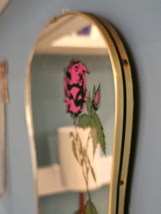 Image 1 of 1950s Mirror Wall Mirror Rose Mirror Gold Brass