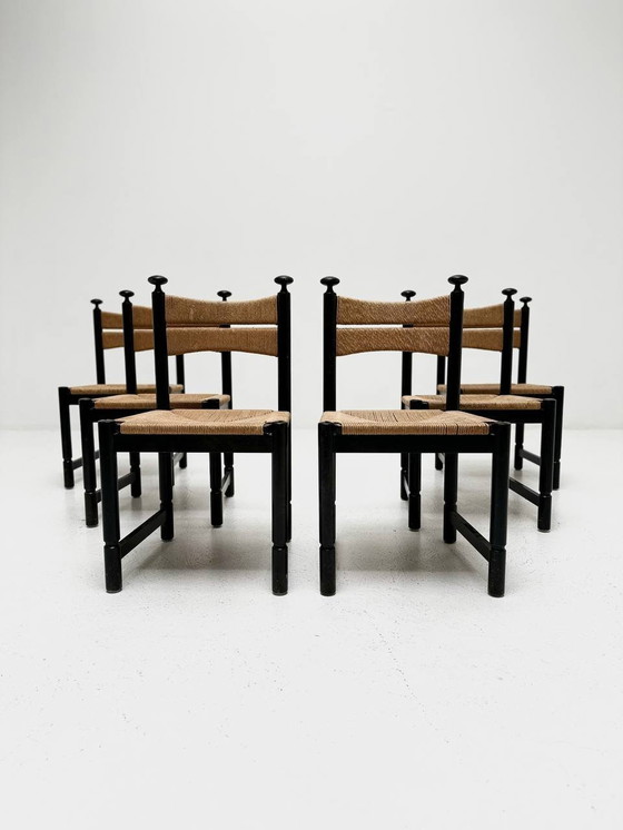 Image 1 of Set of 6 rush chairs for Asko, 1960s, Finland