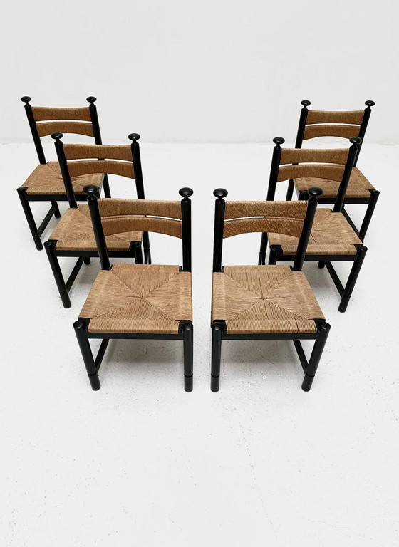 Image 1 of Set of 6 rush chairs for Asko, 1960s, Finland