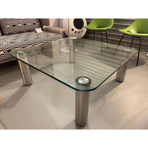 Vintage coffee table in glass and chrome steel by Marco Zanuso for Zanotta, 1970