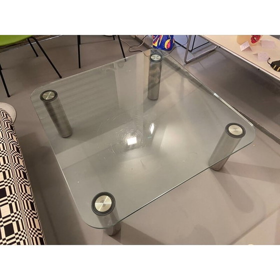 Image 1 of Vintage coffee table in glass and chrome steel by Marco Zanuso for Zanotta, 1970