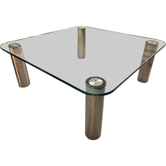 Image 1 of Vintage coffee table in glass and chrome steel by Marco Zanuso for Zanotta, 1970