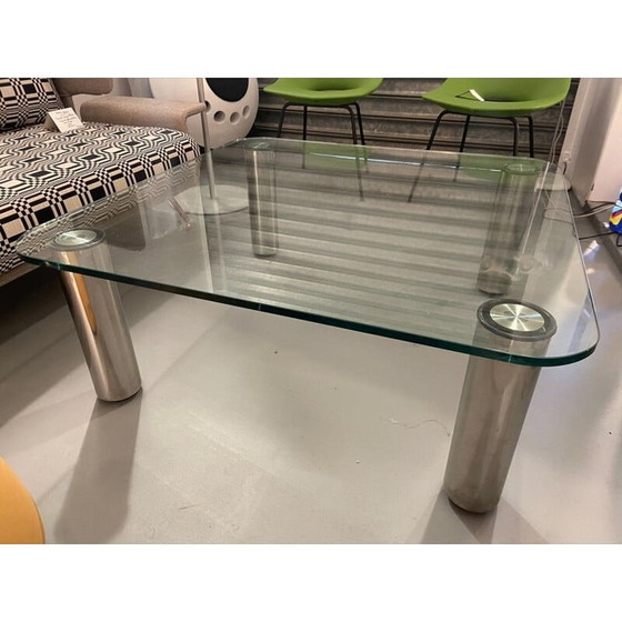Image 1 of Vintage coffee table in glass and chrome steel by Marco Zanuso for Zanotta, 1970