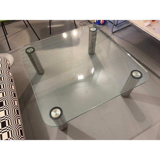 Image 1 of Vintage coffee table in glass and chrome steel by Marco Zanuso for Zanotta, 1970