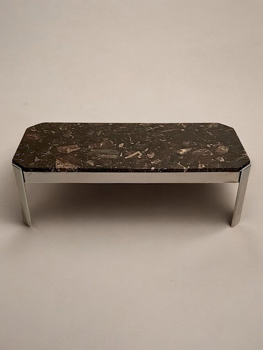 C. 1970 - Table Basse En Chrome Et Plateau En Marbre - France -