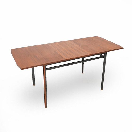 Image 1 of Vintage rectangular extendable teak and metal dining table, Italy 1960