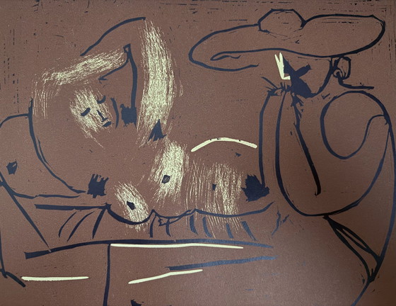 Image 1 of Pablo Picasso: "Reclining Woman And Picador Eating Grapes, 1959".