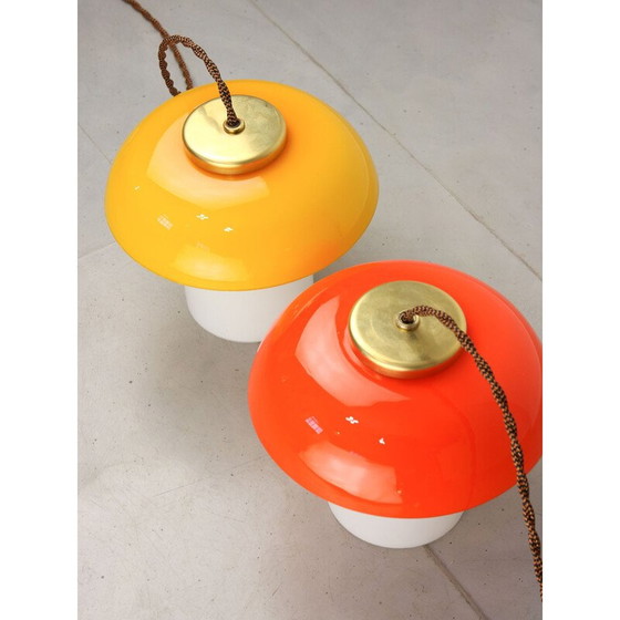 Image 1 of Coppia di lampade da tavolo vintage in vetro e ottone