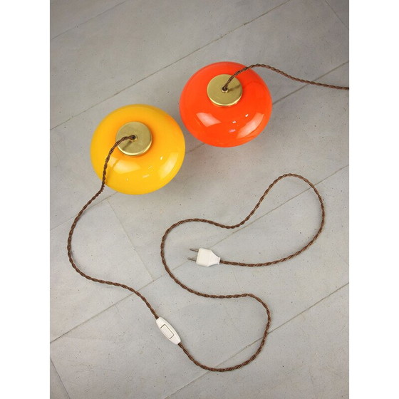 Image 1 of Coppia di lampade da tavolo vintage in vetro e ottone