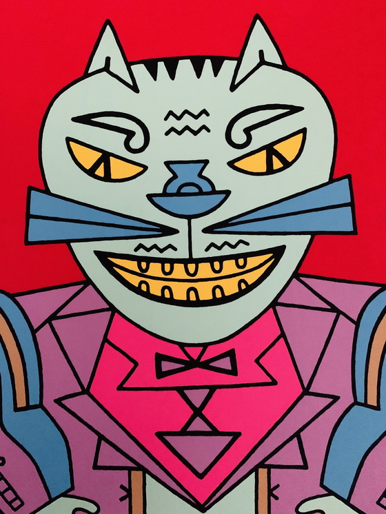 Image 1 of Karl Wirsum: "Time Cat." Licensed High Quality Screen Printing.