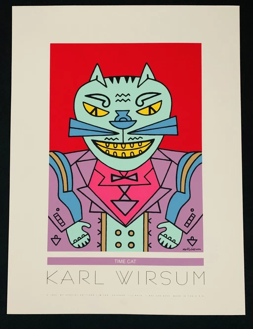 Karl Wirsum: "Time Cat." Licensed High Quality Screen Printing.