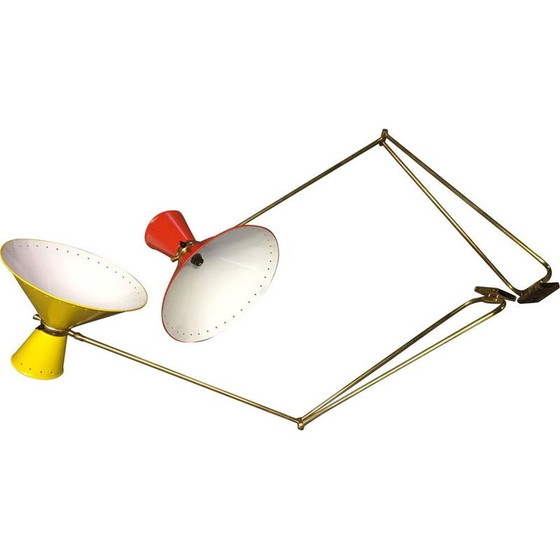 Image 1 of Pair of vintage "Diabolo" sconces in shiny gold-plated brass by René Mathieu, 1950