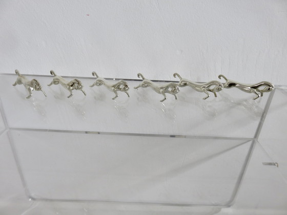 Image 1 of Set Of 6 Silvered Metal Horse Knife Holders, France, 1960