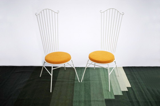 Image 1 of 2 X Vintage Metal Garden Chair With Yellow Cushion