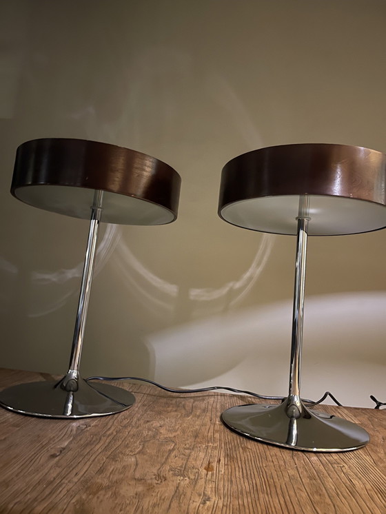 Image 1 of 2x Aluminor Malibu Table Lamps Retro