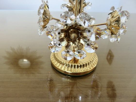 Image 1 of Pair Of Hollywood Regency Flower Lamps, Crystal And Brass, 1970