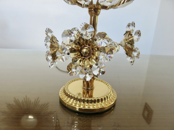 Image 1 of Pair Of Hollywood Regency Flower Lamps, Crystal And Brass, 1970