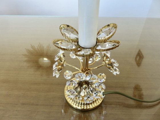 Image 1 of Pair Of Hollywood Regency Flower Lamps, Crystal And Brass, 1970