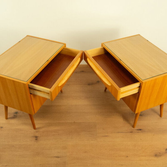 Image 1 of 2x 1960s Bedside Tables: Softwood with Glass Top