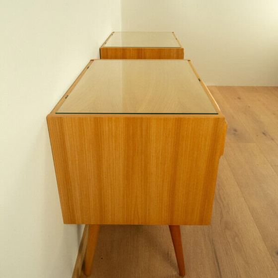 Image 1 of 2x 1960s Bedside Tables: Softwood with Glass Top