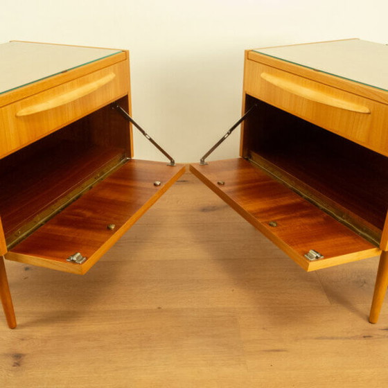 Image 1 of 2x 1960s Bedside Tables: Softwood with Glass Top