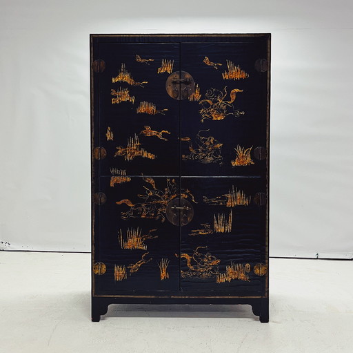 Chinese Cabinet With Hand-Painted Golden Decorations