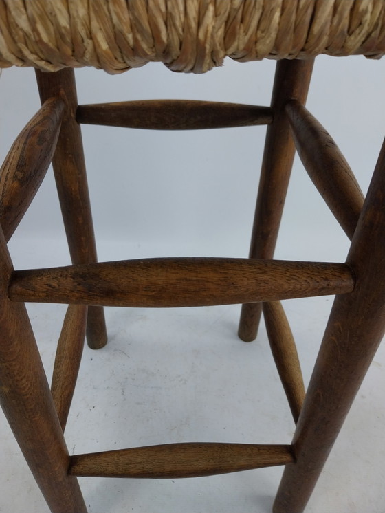 Image 1 of 6 x 1970s bar stools with rush seat 65cm high