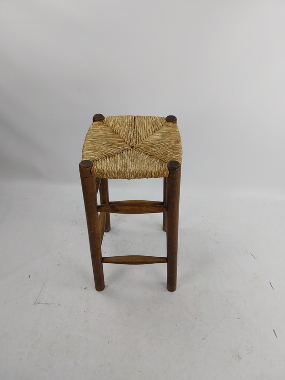 Image 1 of 6 x tabourets de bar des années 1970 avec assise en jonc 65cm de haut