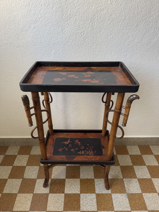 Antique Lacquer and Bamboo Asian Pedestal Table