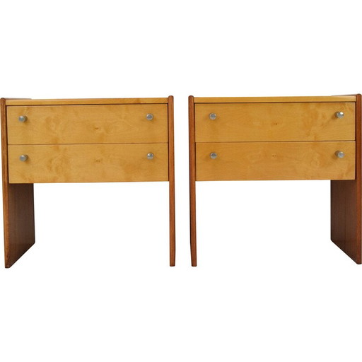 Pair of mid-century wood and metal night stands, Czechoslovakia 1970s